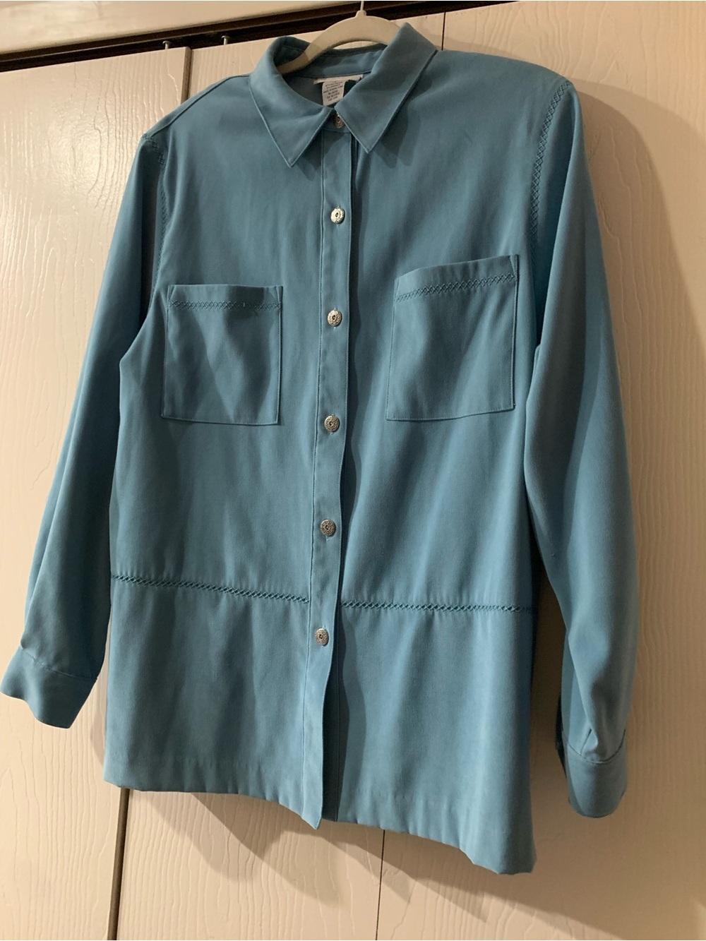 Classic Women's Light Teal Button-Up Shirt Pant Set